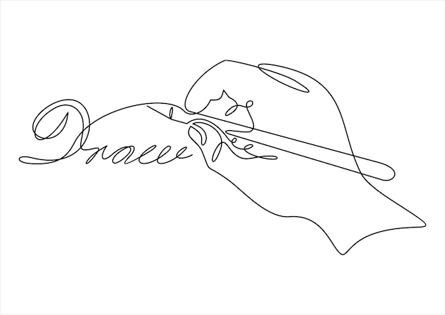 Vector one continuous line drawing of hand drawing a line vector illustration