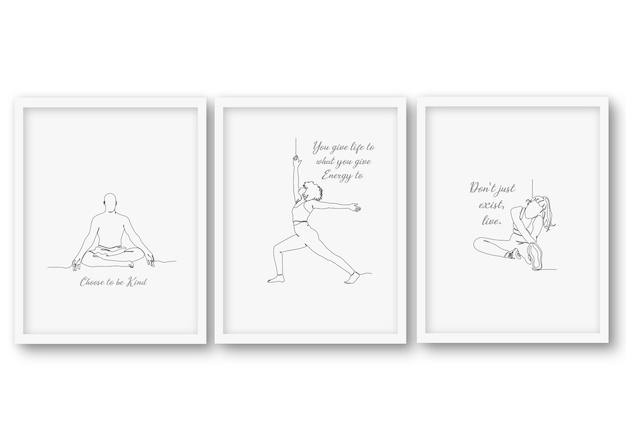 One line Yoga Pose  set  illustration