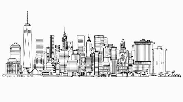 One Single Line Drawing of New York City Skyline