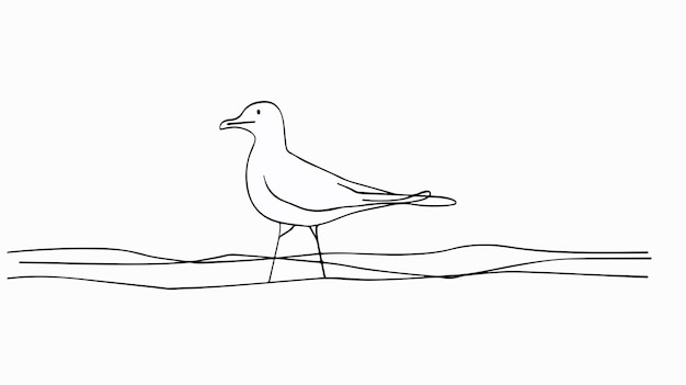 One Single Line Drawing of Wild Seagull