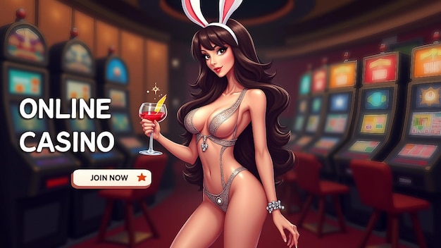 Vector online casino advertisement with model holding a cocktail