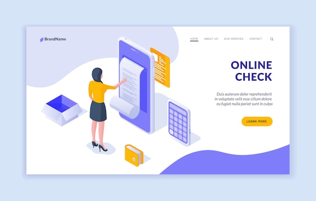 Online check landing page template