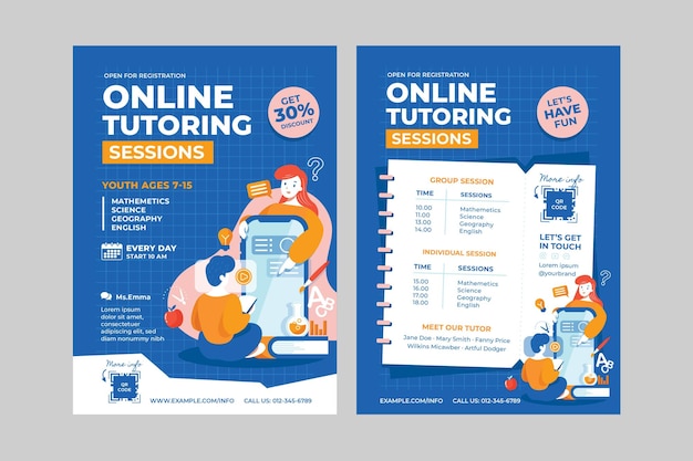 Vector online class private tutoring services flyer template in vector v1