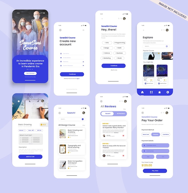 Vector online course learning platform mobile app design concept