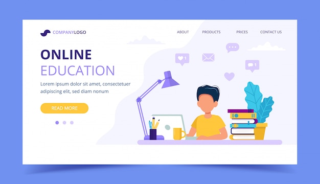 Vector online education for children landing page. 