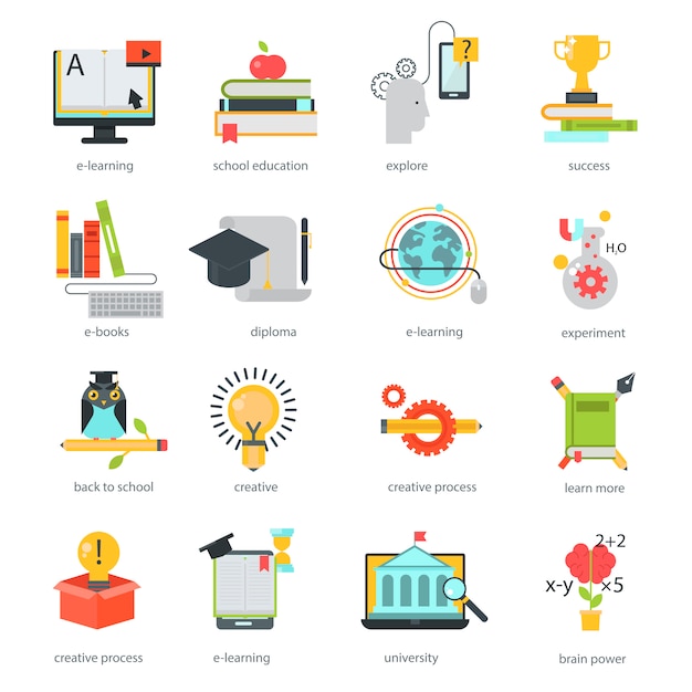 Online education icons vector set distance school