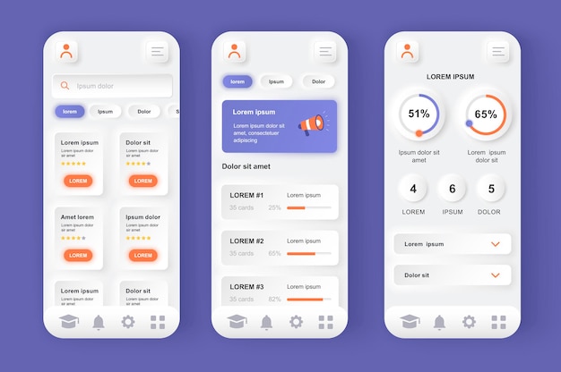 Online learning modern neumorphic design UI mobile app