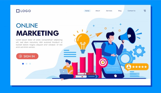 Vector online marketing landing page illustration website