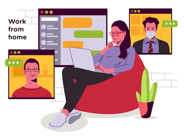 Online Meeting while work from home illustration