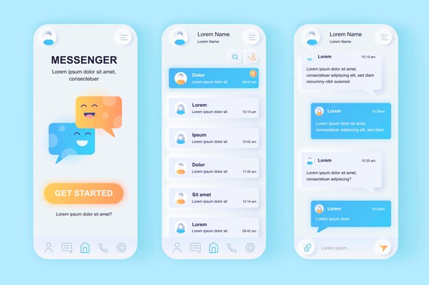 Vector online messenger modern neumorphic design ui mobile app