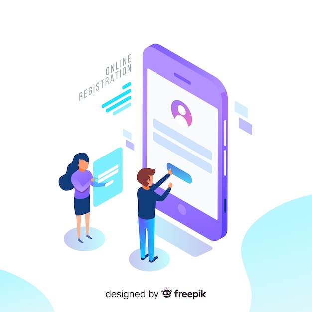 Online registration concept with isometric view