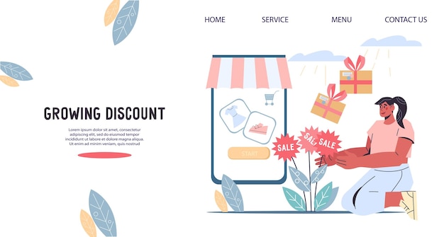 Online sale website banner or landing page interface template flat vector