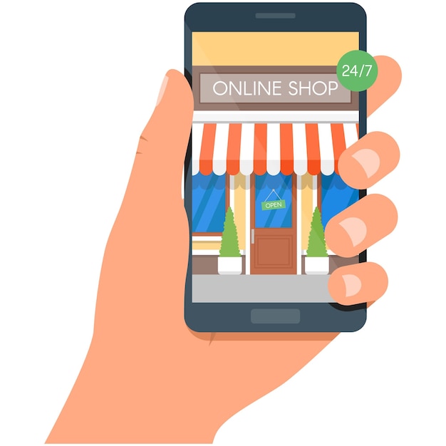 Vector online shop on phone mobile store vector illustration