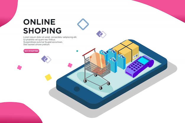 Vector online shoping isometric design, vector