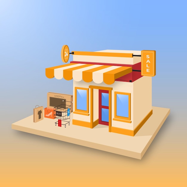 Vector online shopping concept store building vector illustration