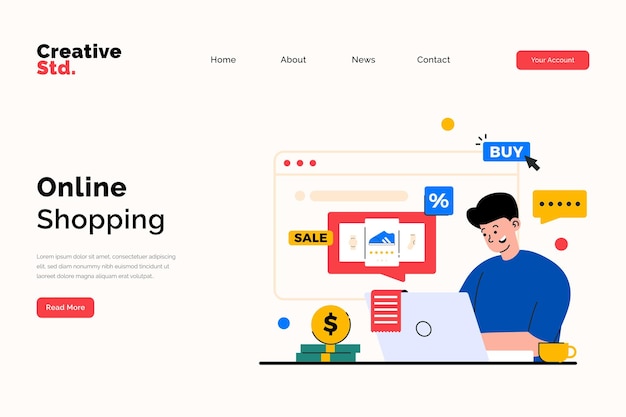 online shopping landing page for website concept