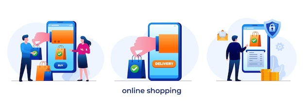 Online shopping sale concept easy payment shopping sale shop store ecommerce finance business flat illustration vector