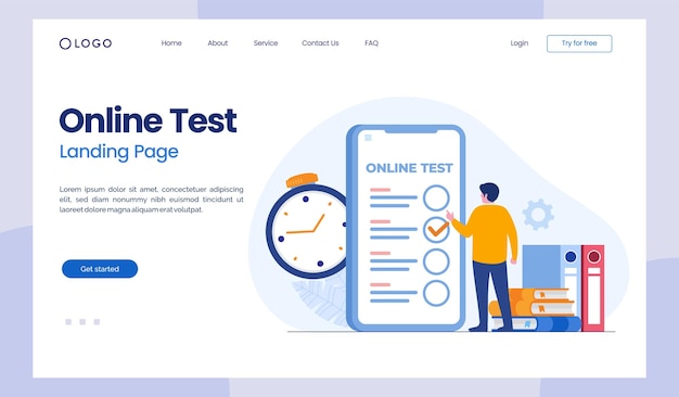 Online test and checking answers examination test quiz feedback survey flat vector illustration landing page