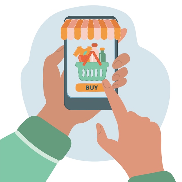 ONLINE TRADING Flat Illustration Set About Shopping from Smartphone