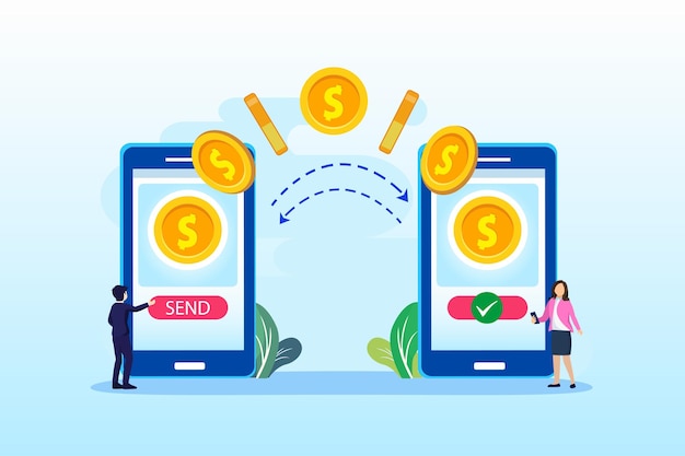 Vector online transaction transfer payment money mobile banking technology illustration vector