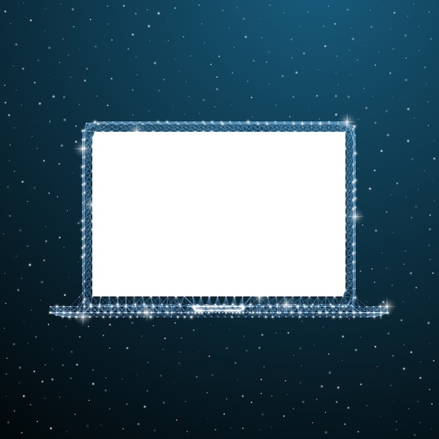 Open laptop. Wireframe portable computer mockup.