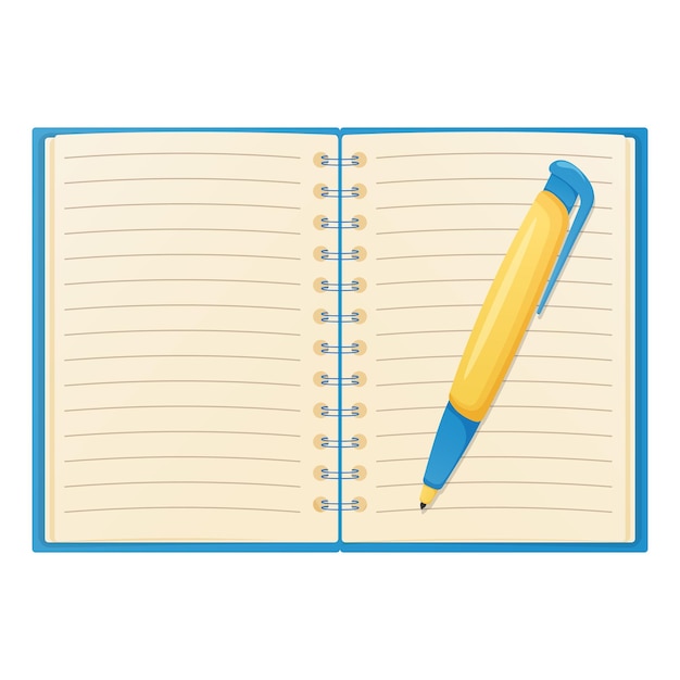 Vector open notebook with pen school office equipment