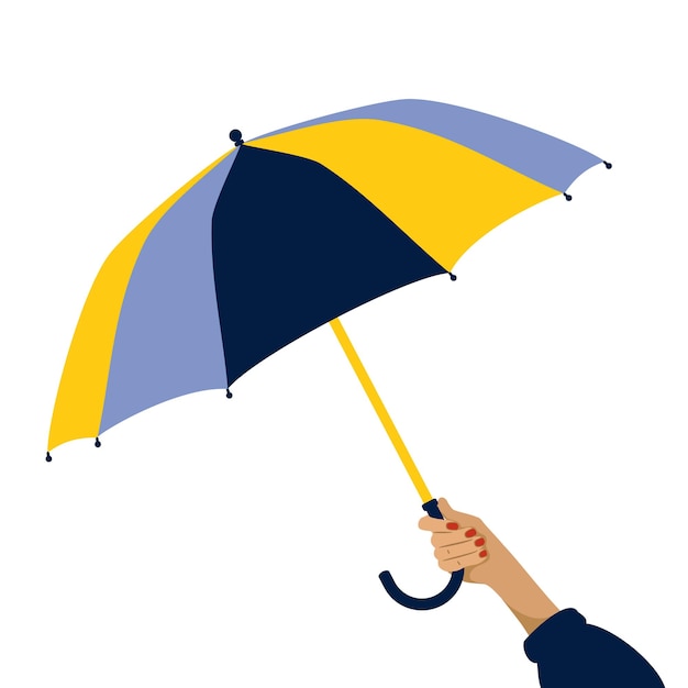 An open striped umbrella in the girl's hand White background vector clipart isolated