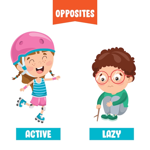 Vector opposite adjectives with cartoon drawings