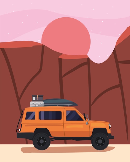 Orange camper trailer at landscape