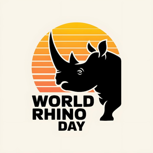 Vector orange gradient background a rhinoceros head incorporating a sunset scene with trees world rhinoday