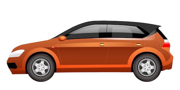 Orange hatchback cartoon illustration. Spacious family car flat color object. Large bronze color auto side view. Modern personal transport, cuv automobile isolated on white background