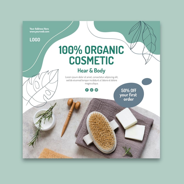 Organic cosmetic squared flyer template