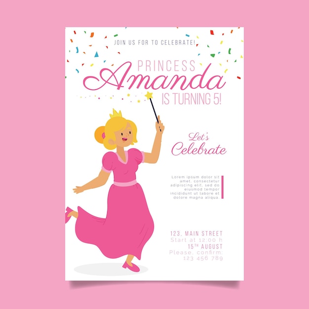 Organic flat princess birthday invitation template