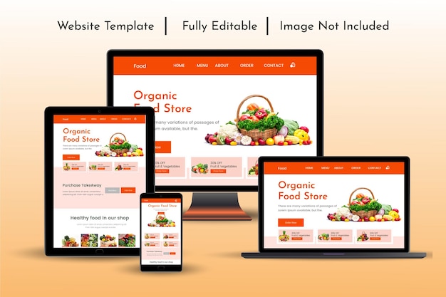 Vector organic food ordering responsive website landing page