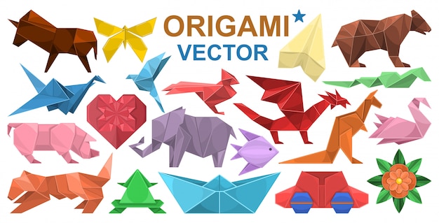 Origami cartoon set icon. illustration paper animal on white background. Isolated cartoon set icon origami.