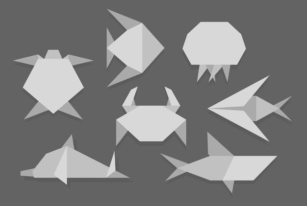 Vector origami marine life set