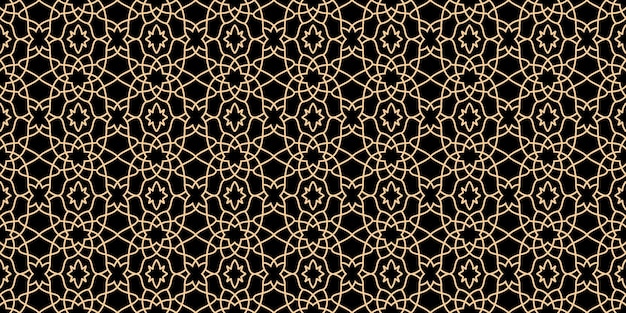 Ornamental Islamic Seamless Vector Pattern in Beige and Gold Elegant Geometric Design on Dark Background for Luxury Textures