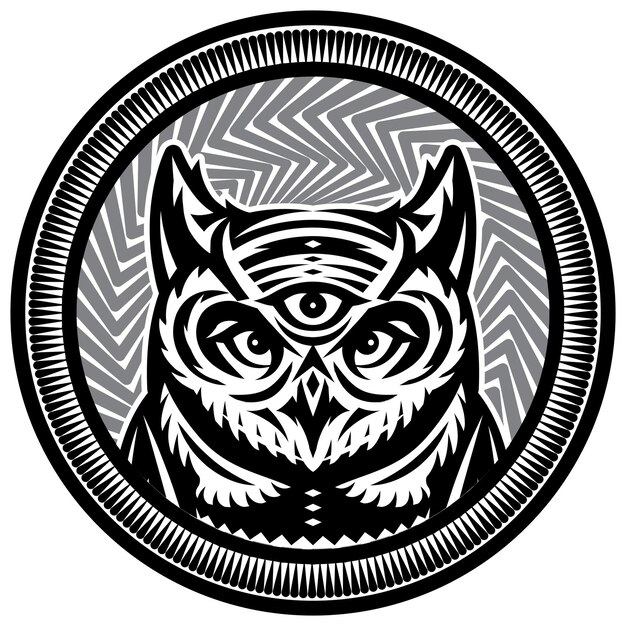 Vector owl head with three eyes vector illustration template for design