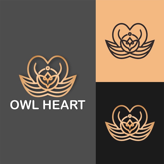 Owl and love line logo set