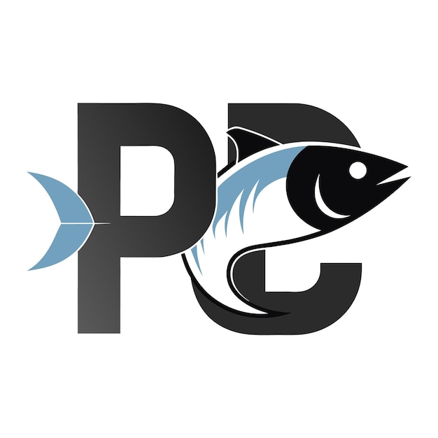 P or C combine fish logo vector illustrations