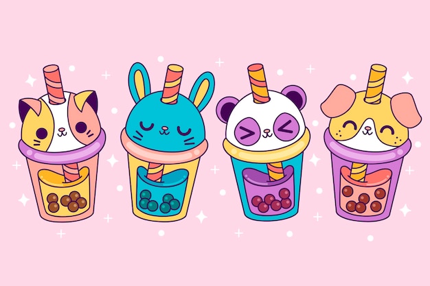 Pack of kawaii bubble tea