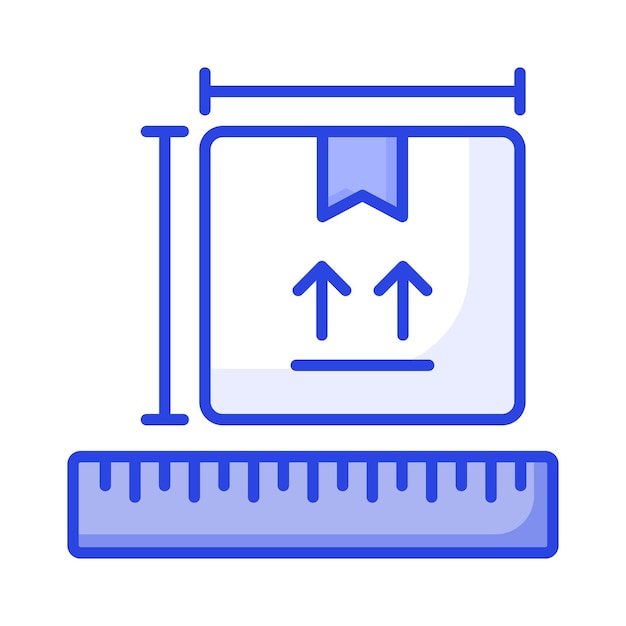 Vector package box with ruler scale showing concept icon of package dimensions parcel measurement