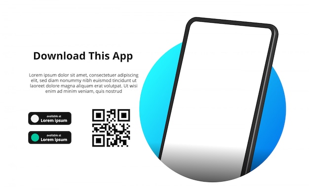 Vector page banner advertising for downloading app for mobile phone, smartphone. download buttons with scan qr code template.