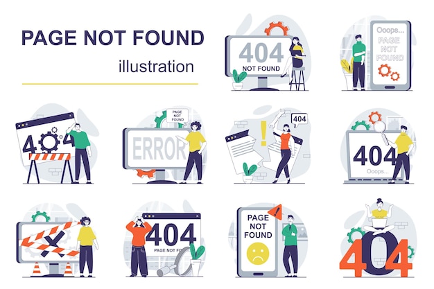 Vector page not found concept with character situations mega set vector illustrations