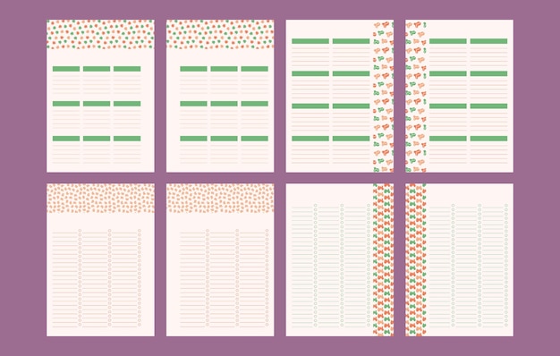 Vector page template for planning set of schedule sheets