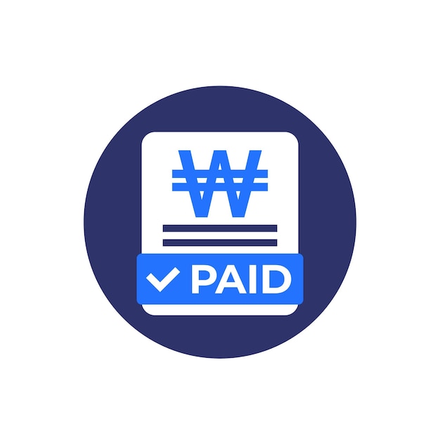 Paid bills icon with won, flat vector