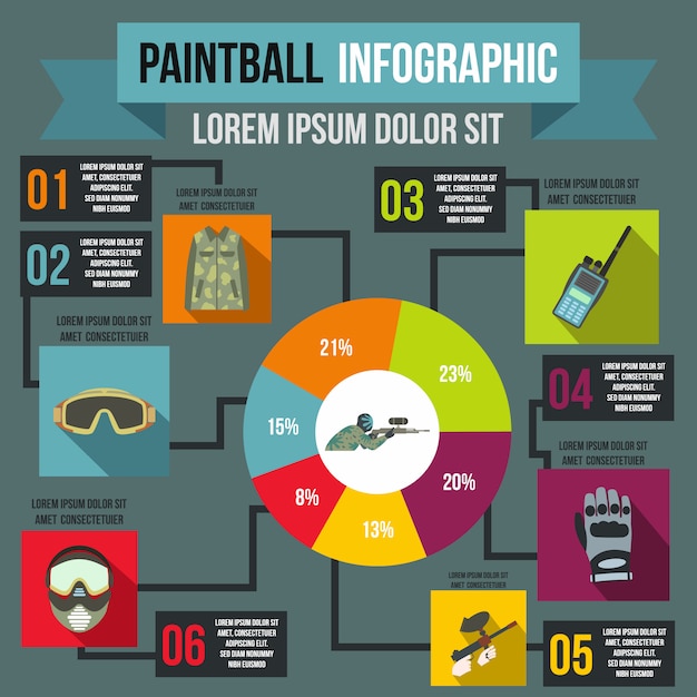 Paintball infographic in flat style for any design