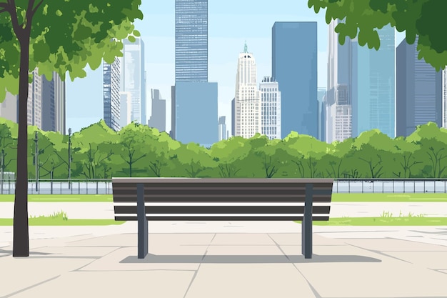 Vector a painting of a bench with a city in the background