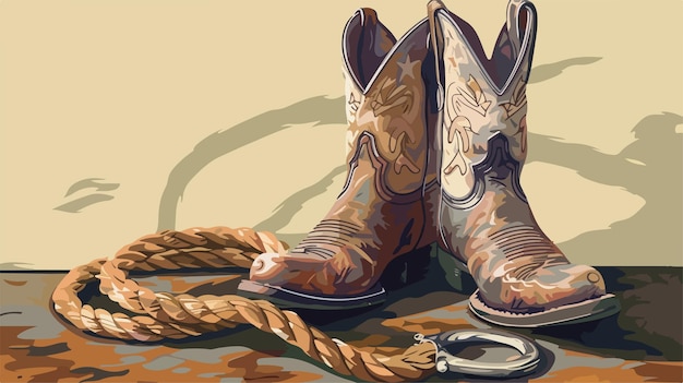 Vector a painting of a cowboy boots and a rope with a cow on it