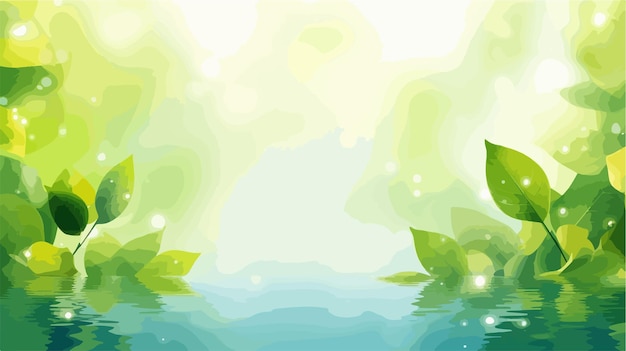 Vector a painting of a lake with green leaves and the text  the water